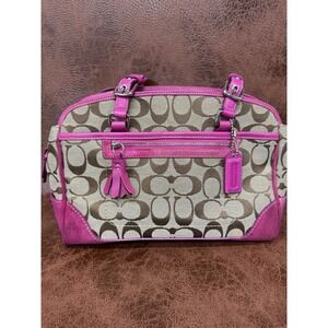Vintage Coach 6828 Pink Signature C Boston Canvas Suede Shoulder HandBag